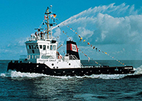 Shallow draft anchor handling tug